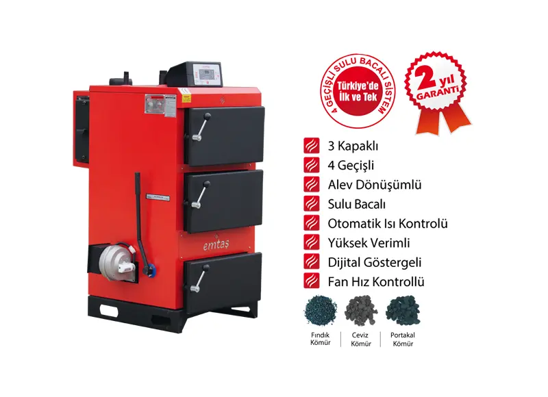 4 Geçişli 3 Kapaklı Otomatik Isı Kontrollü Katı Yakıtlı Kat Kaloriferi